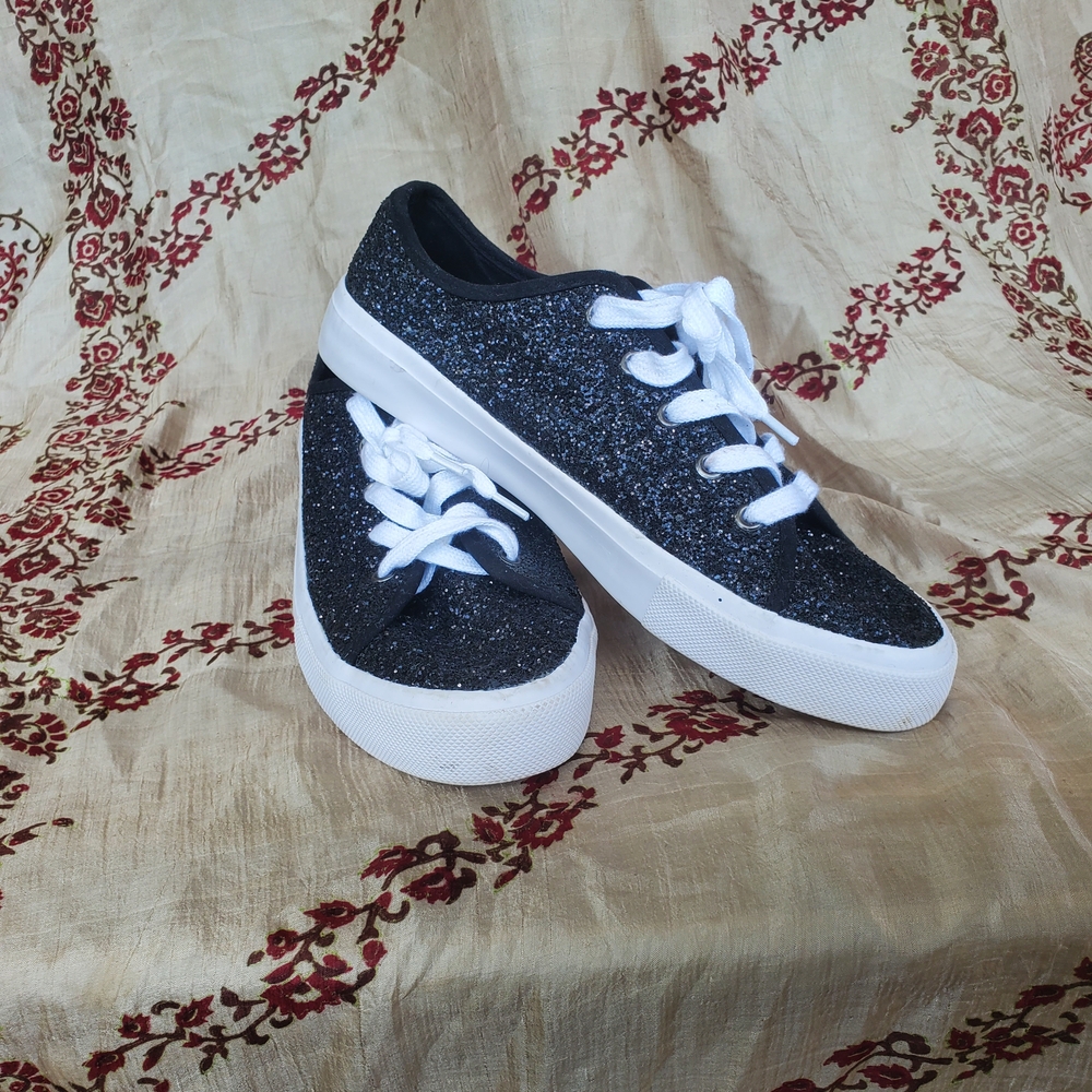 Torrid Size 10 Black Glitter Sneakers with White Laces